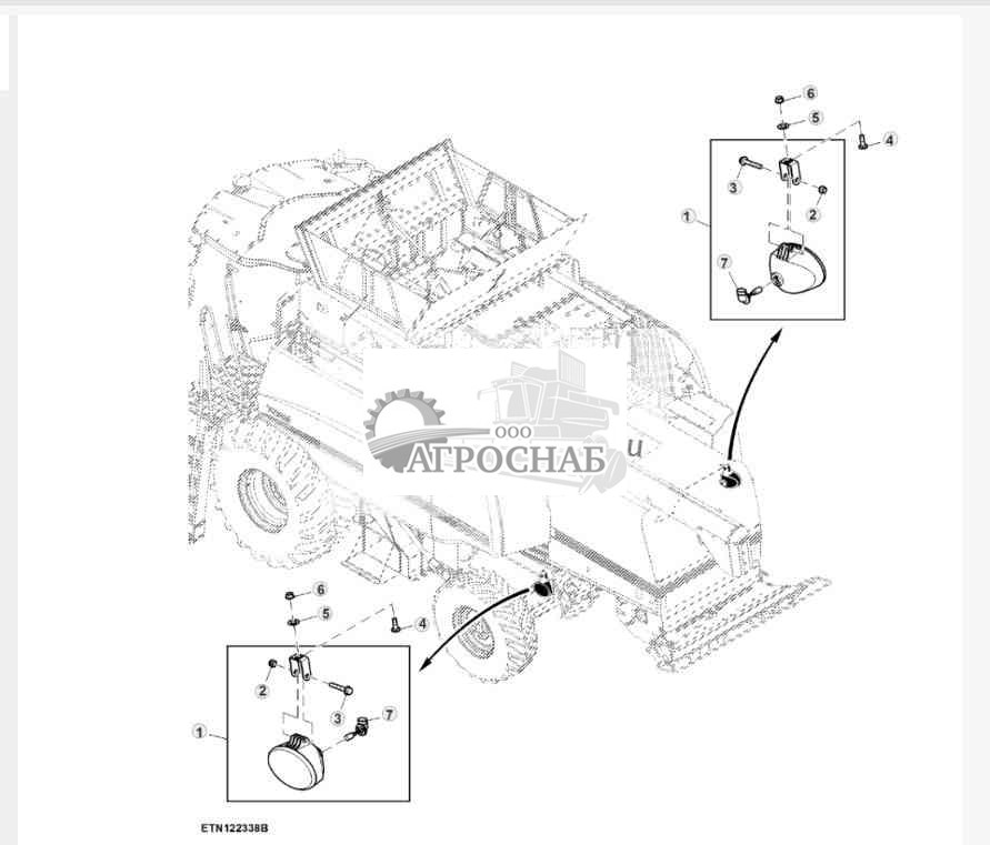 Боковые лампы, разбрасыватель верхнего решета 